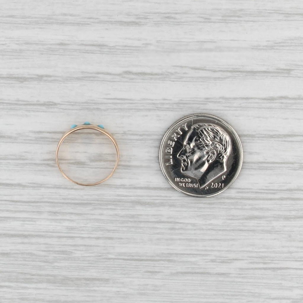 Antique Glass 3-Stone Baby Ring 10k Yellow Gold Small Size Band