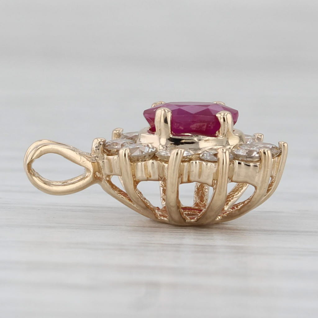Gray 1ctw Ruby Diamond Halo Pendant 14k Yellow Gold