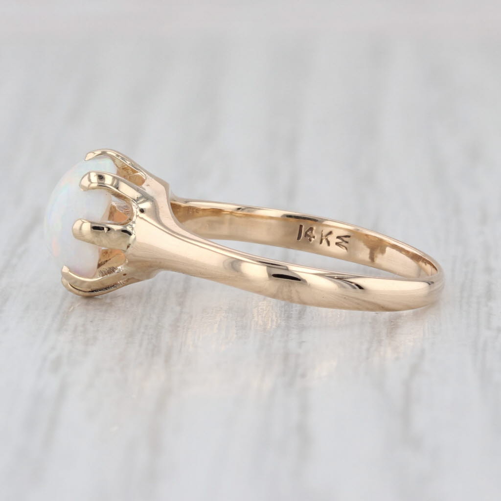 Vintage Woods Round Opal Cabochon Solitaire Ring 14k Yellow Gold Size 6.25