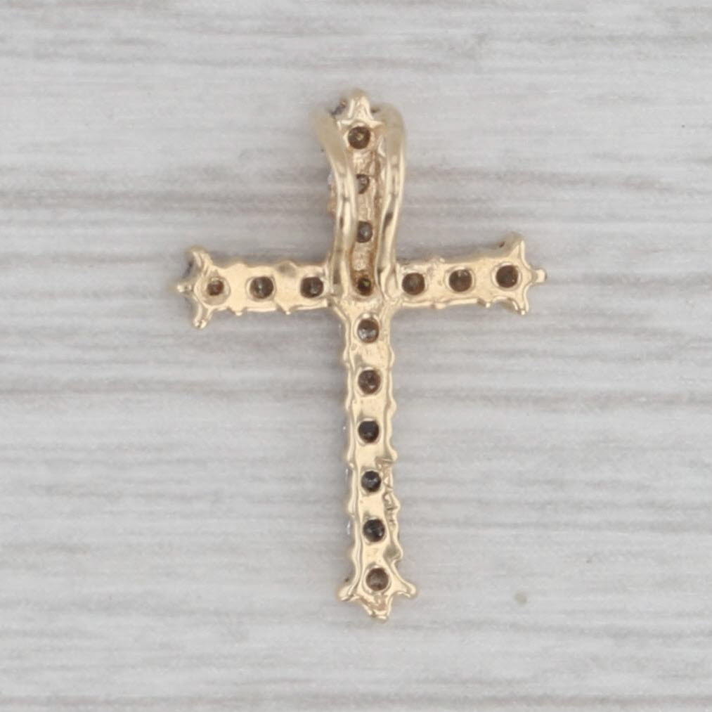 Gray 0.18ctw Diamond Cross Pendant 10k Yellow Gold Small Drop