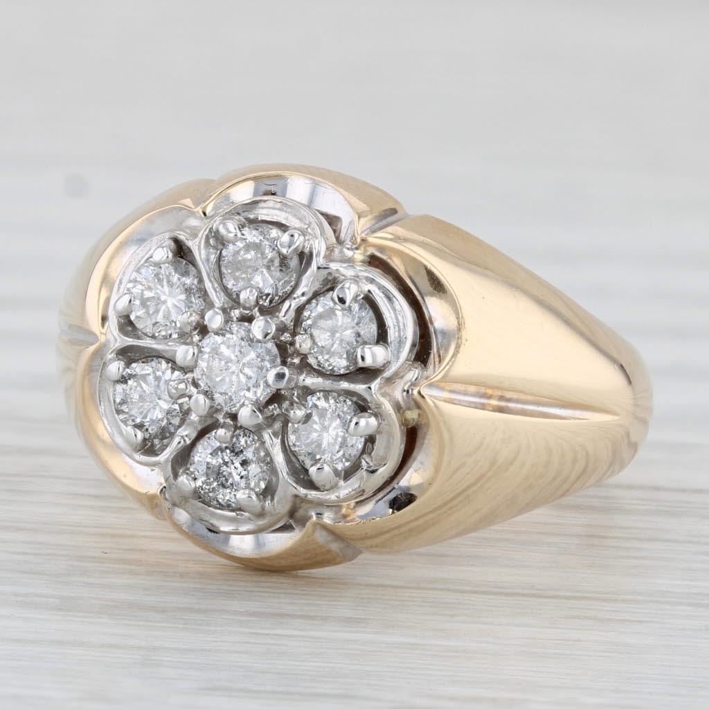 Light Gray Vintage 0.80ctw Diamond Cluster Men's Belcher Setting Ring 14k Gold Size 9.75