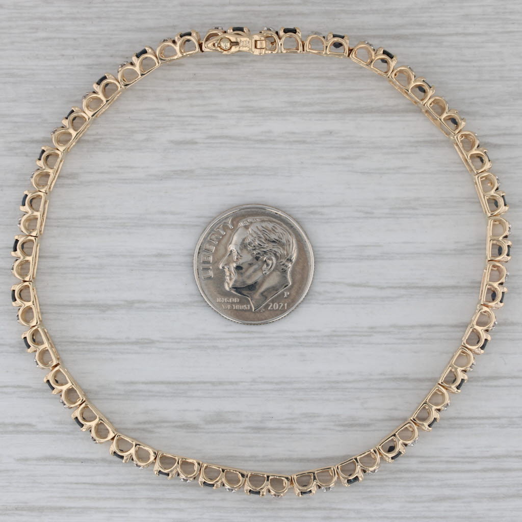 Gray 4.59ctw Blue Sapphire Diamond Tennis Bracelet 10k Yellow Gold 8" 4.7mm