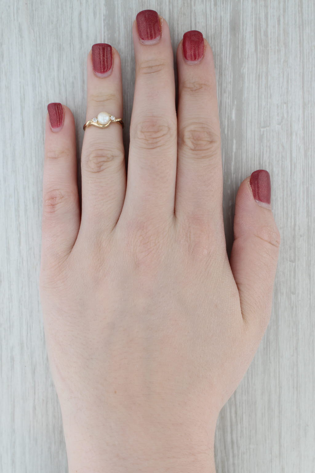 Gray Cultured Pearl Diamond Ring 14k Yellow Gold Size 5