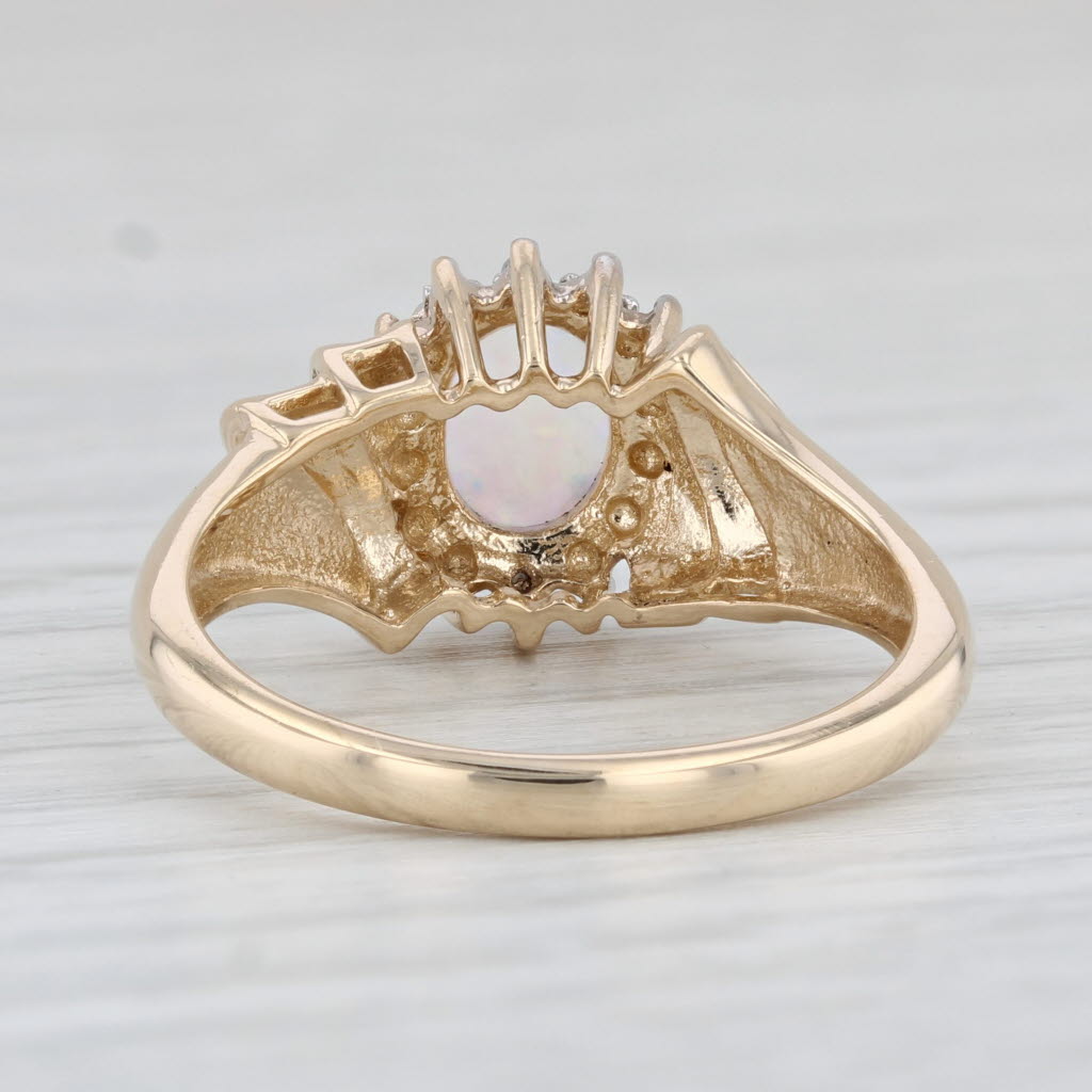 Light Gray Lab Created Opal Diamond Ring 10k Yellow Gold Size 7.25