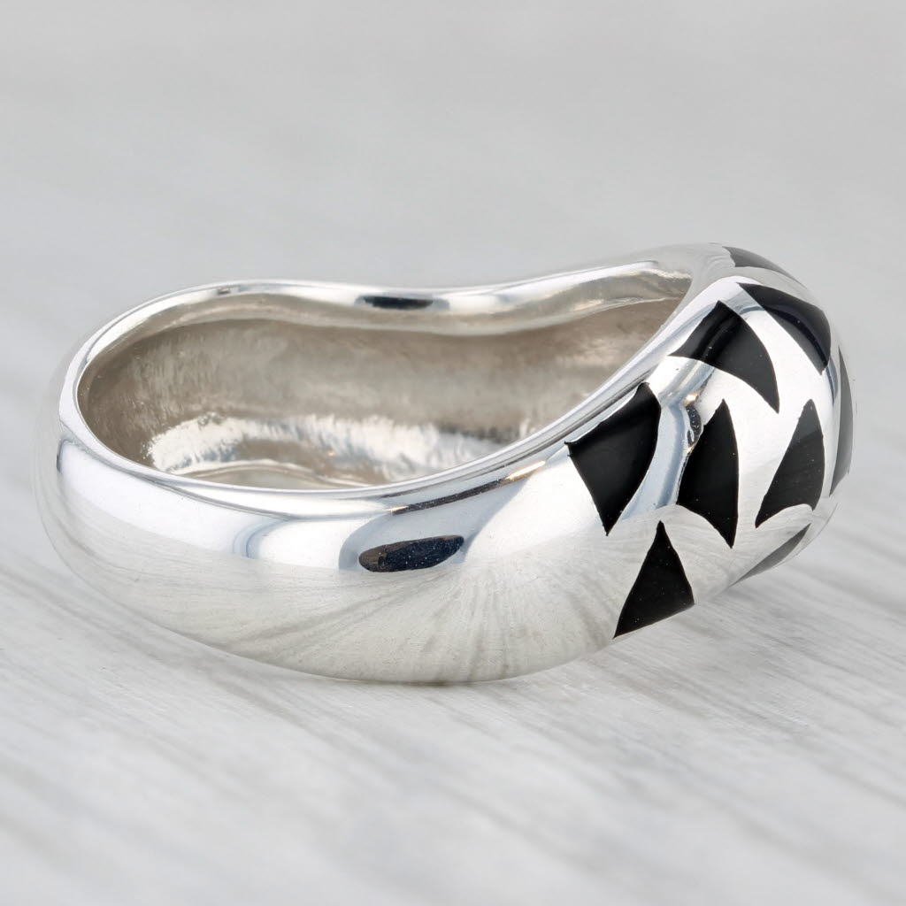 Light Gray Black Resin Mosaic Domed Silver Ring Sterling Size 8-8.25 Statement