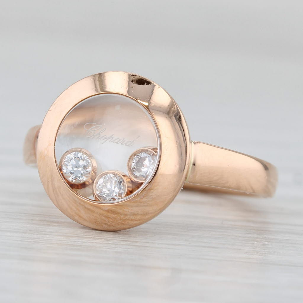 Light Gray Chopard Happy Curves Diamond Ring 18k Rose Gold 829562-5009 Size 6.5 53