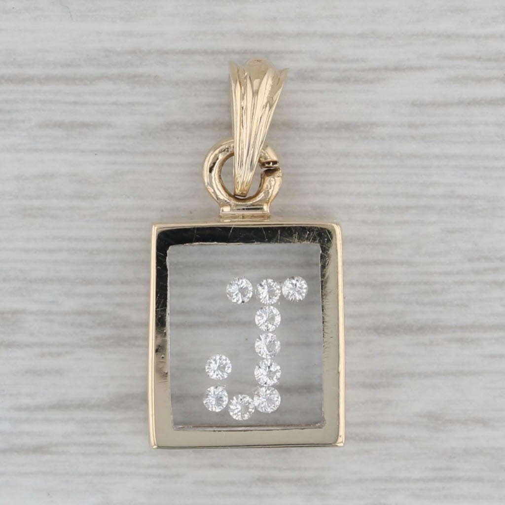Gray Floating Diamond Letter J Pendant 14k Yellow Gold Initial Cubed Drop