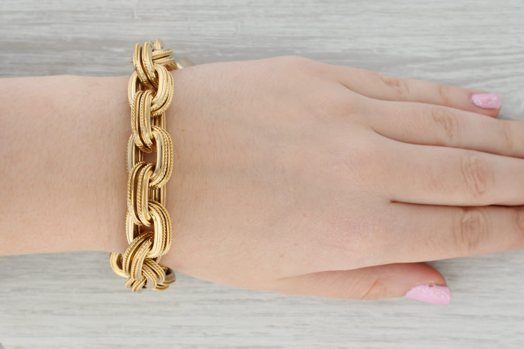 Gray Chunky Cable Chain Bracelet 18k Yellow Gold 7" 14.2mm