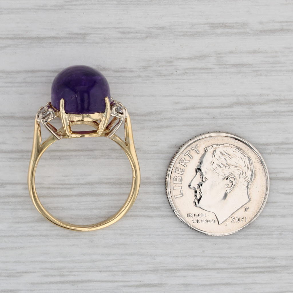 Gray Amethyst Oval Cabochon Diamond Ring 18k Yellow Gold Size 6