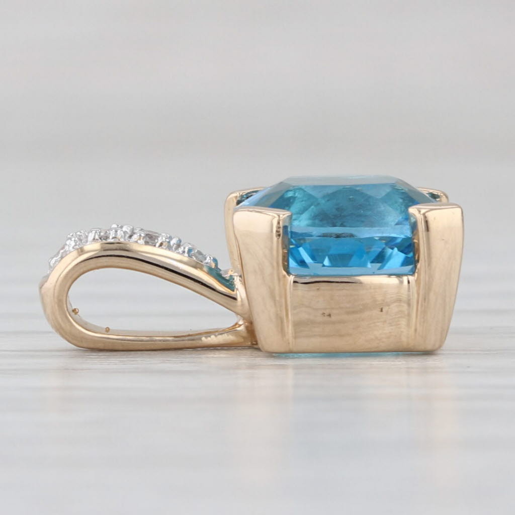 4.33ctw Blue Topaz Diamond Pendant 14k Yellow Gold Small Drop