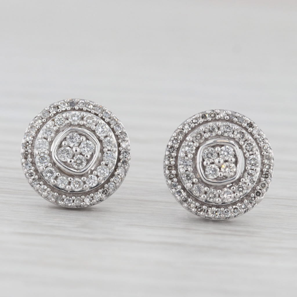 Light Gray 0.50ctw Diamond Halo Stud Earrings 10k White Gold
