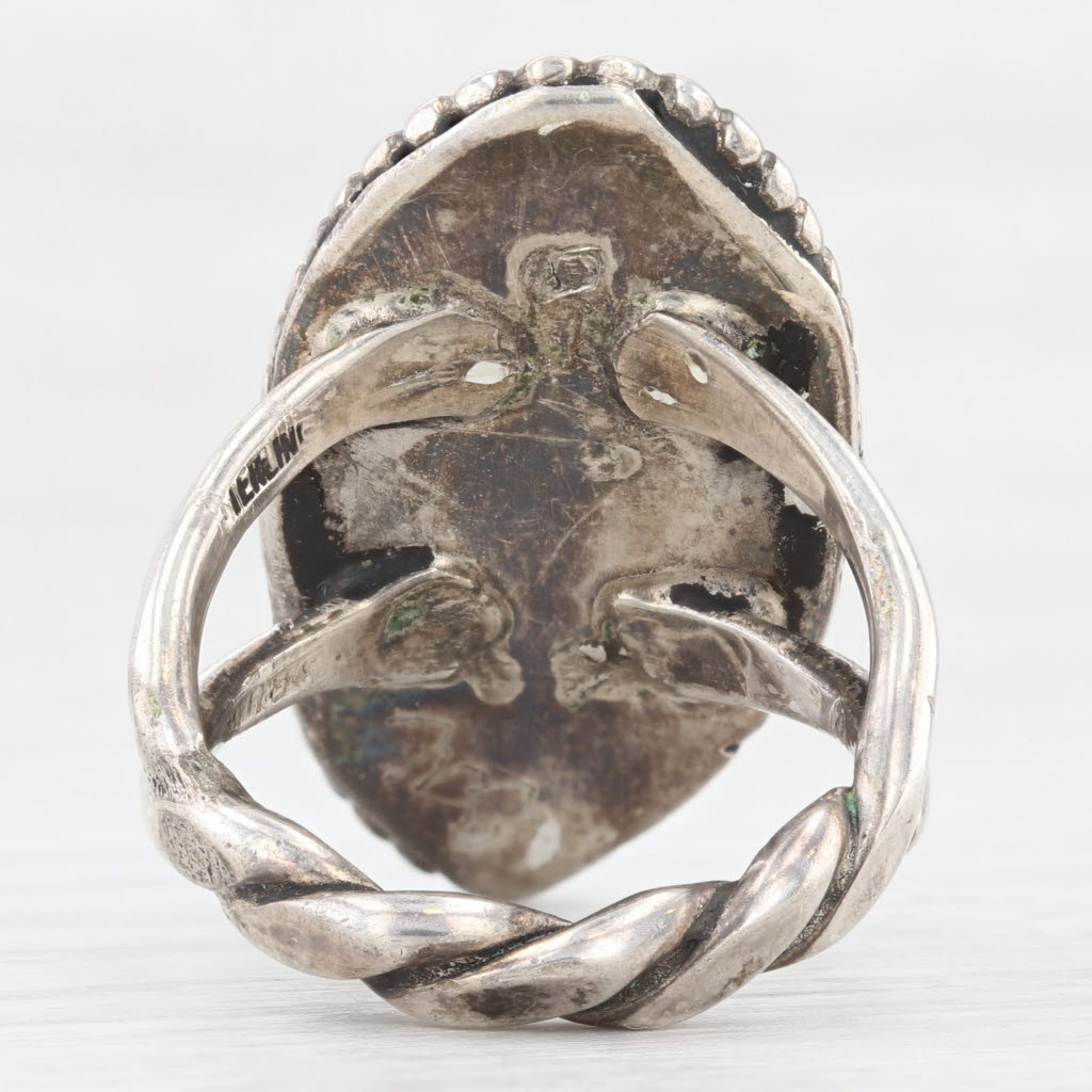Dim Gray Vintage Native American Turquoise Ring Sterling Silver Cabochon Signed Size 7