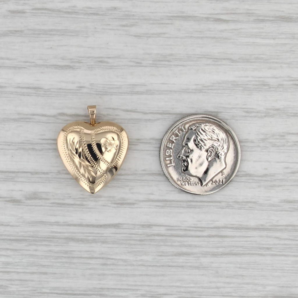 Vintage Heart Photo Locket Pendant 14k Gold Ornate Floral Engravable Charm