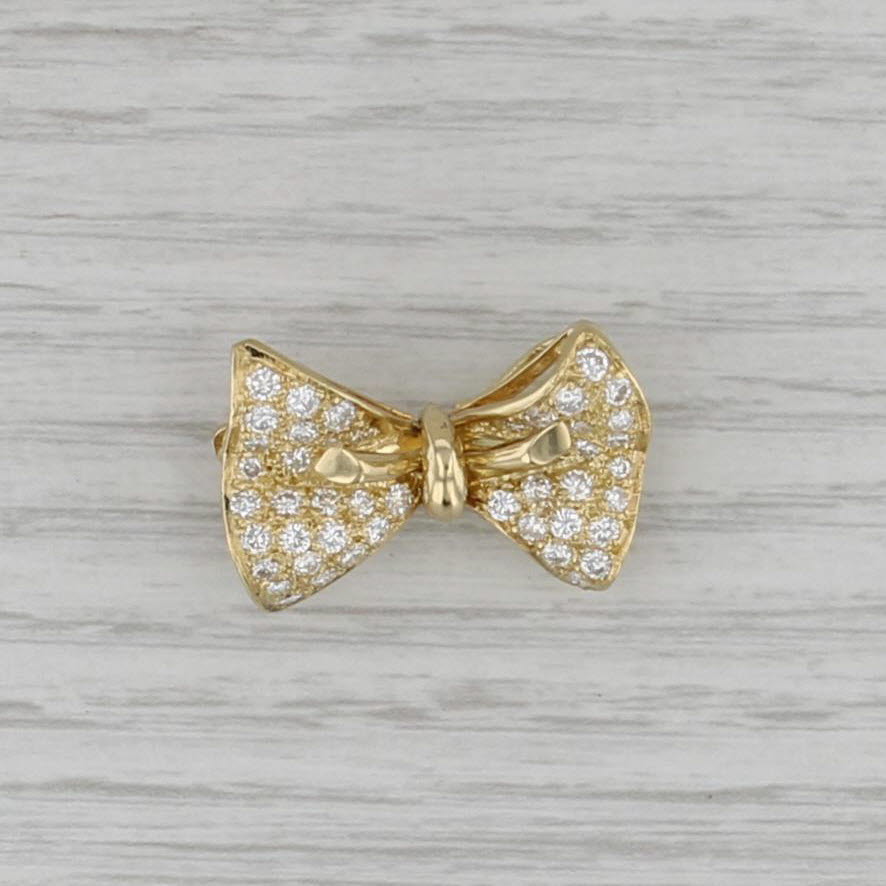 1.19ctw Diamond Bow Tie Pendant Brooch 18k Yellow Gold Pin
