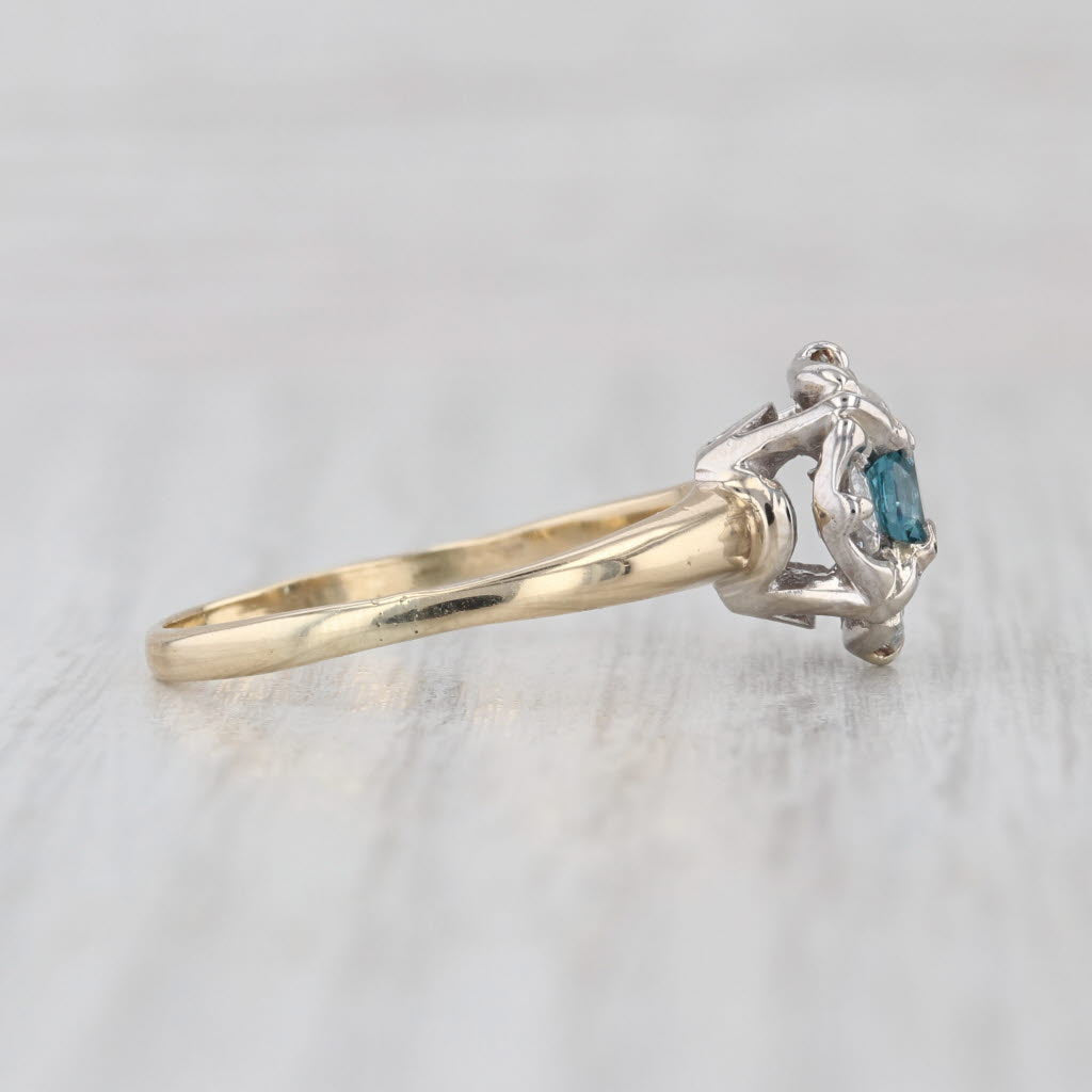 Vintage 0.94ctw Blue Topaz Diamond Halo Engagement Ring 14k Yellow Gold Size 8.5