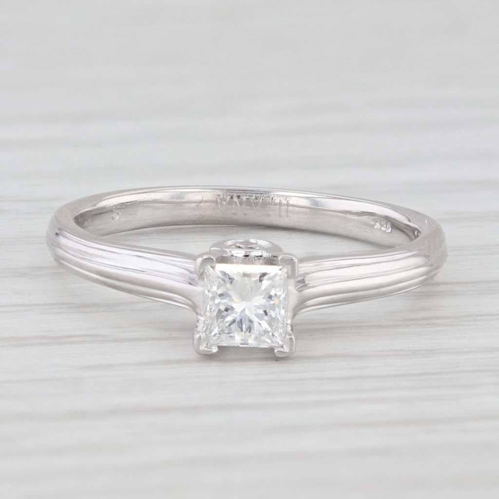 Light Gray 0.47ct Princess Diamond Solitaire Engagement Ring 18k White Gold Size 6.75