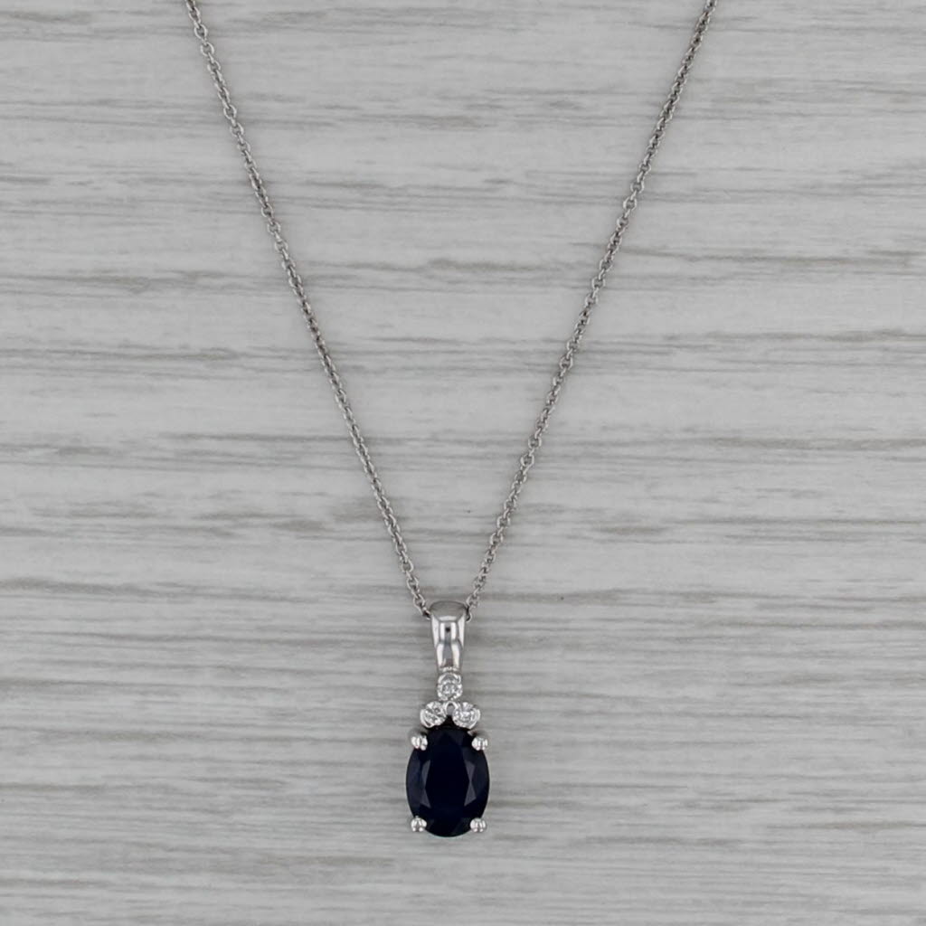 1.70ctw Blue Sapphire Diamond Pendant Necklace 14k White Gold 18" Cable Chain