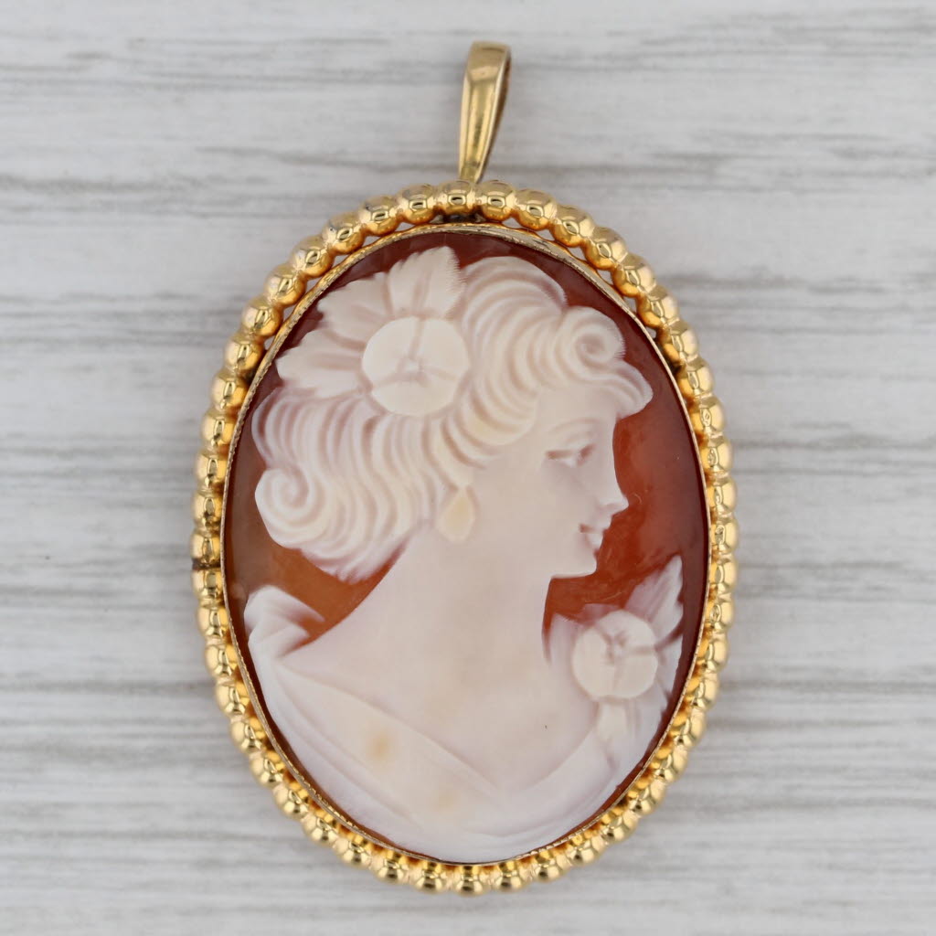 Gray Carved Shell Cameo Brooch Pendant Gold Filled Vintage Pin