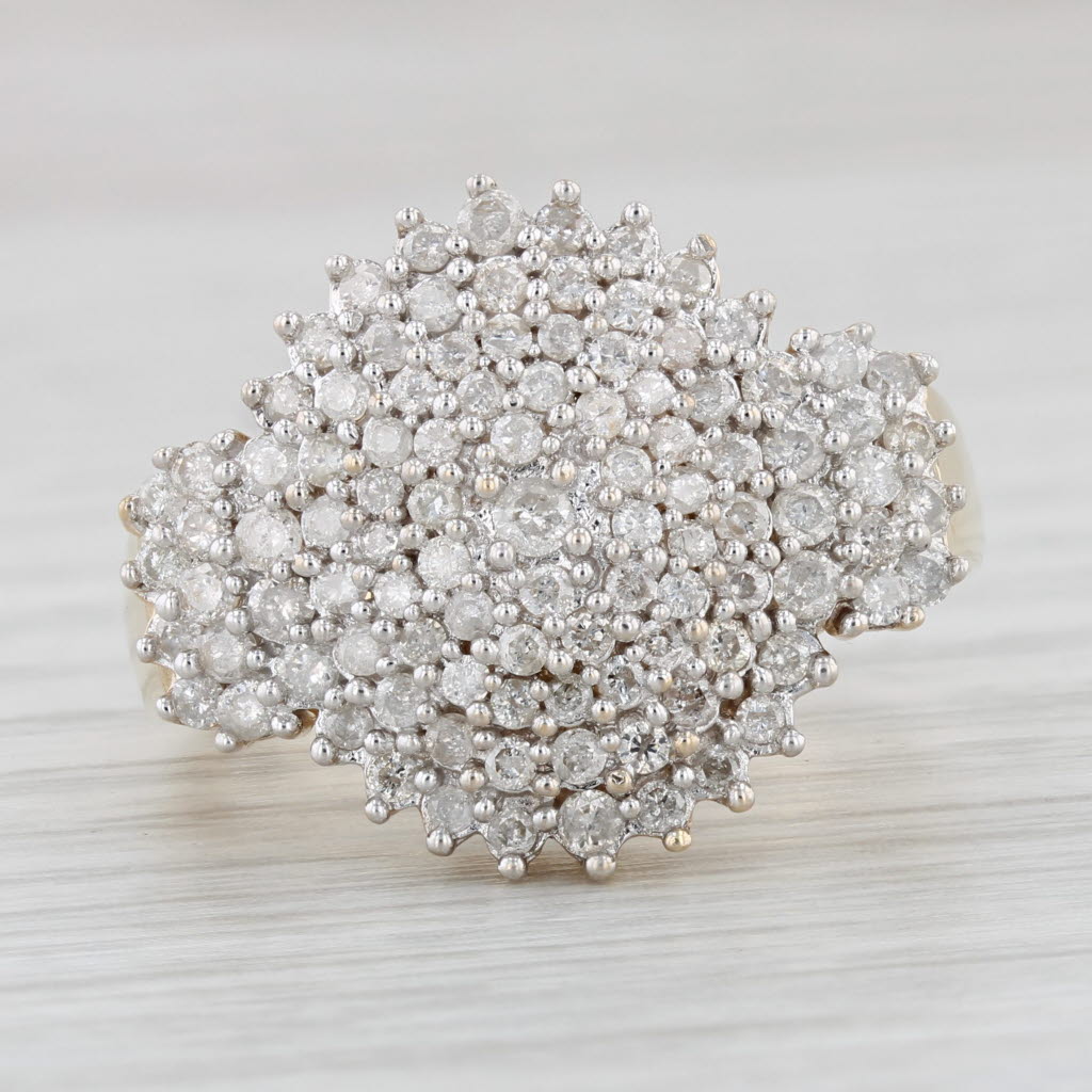 Light Gray 1.03ctw Diamond Cluster Ring 14k Yellow Gold Size 9.25 Cocktail