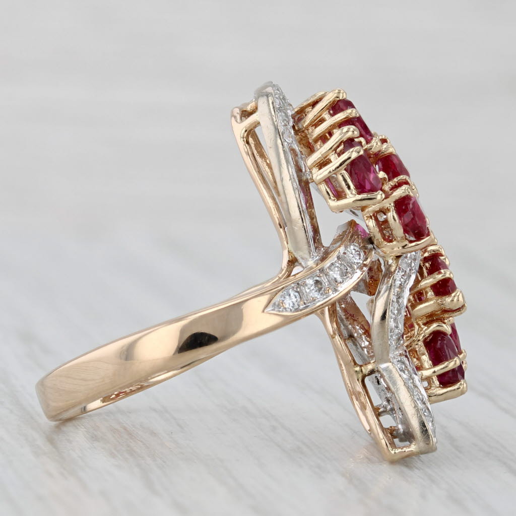 Light Gray 2.40ctw Ruby Cluster Diamond Bypass Ring 14k Yellow Gold Size 7.25 Cocktail