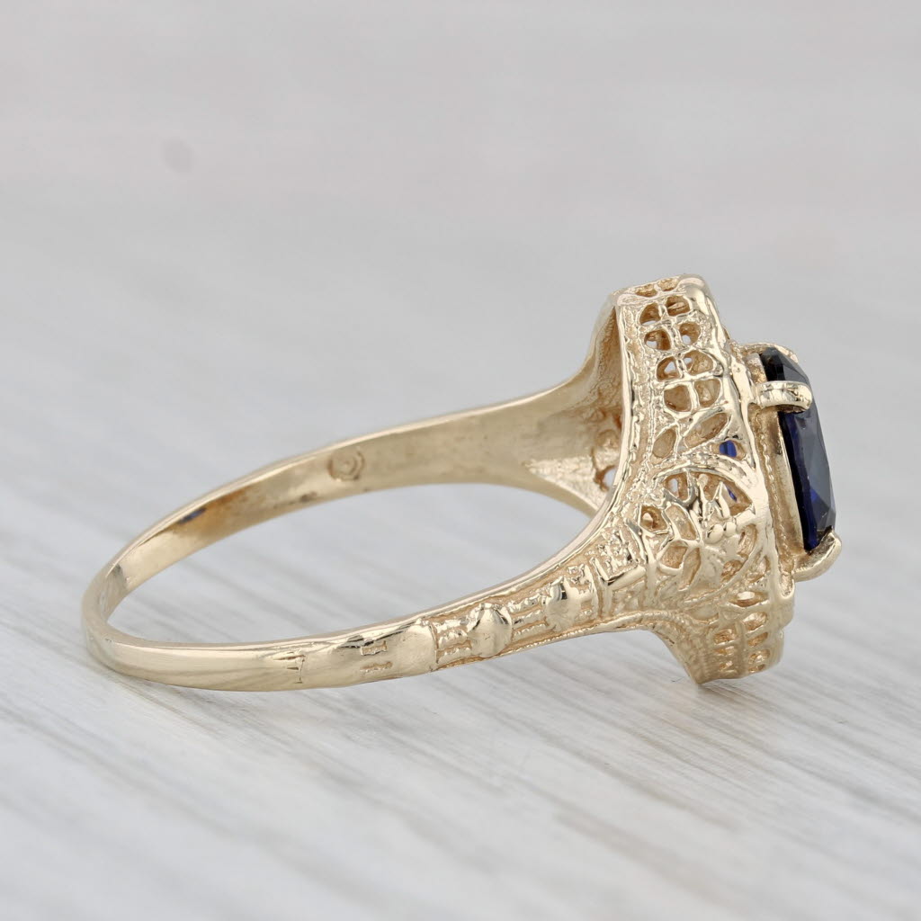 Gray 0.72ct Oval Lab Created Blue Sapphire 10k Yellow Gold Floral Filigree Size 9.5