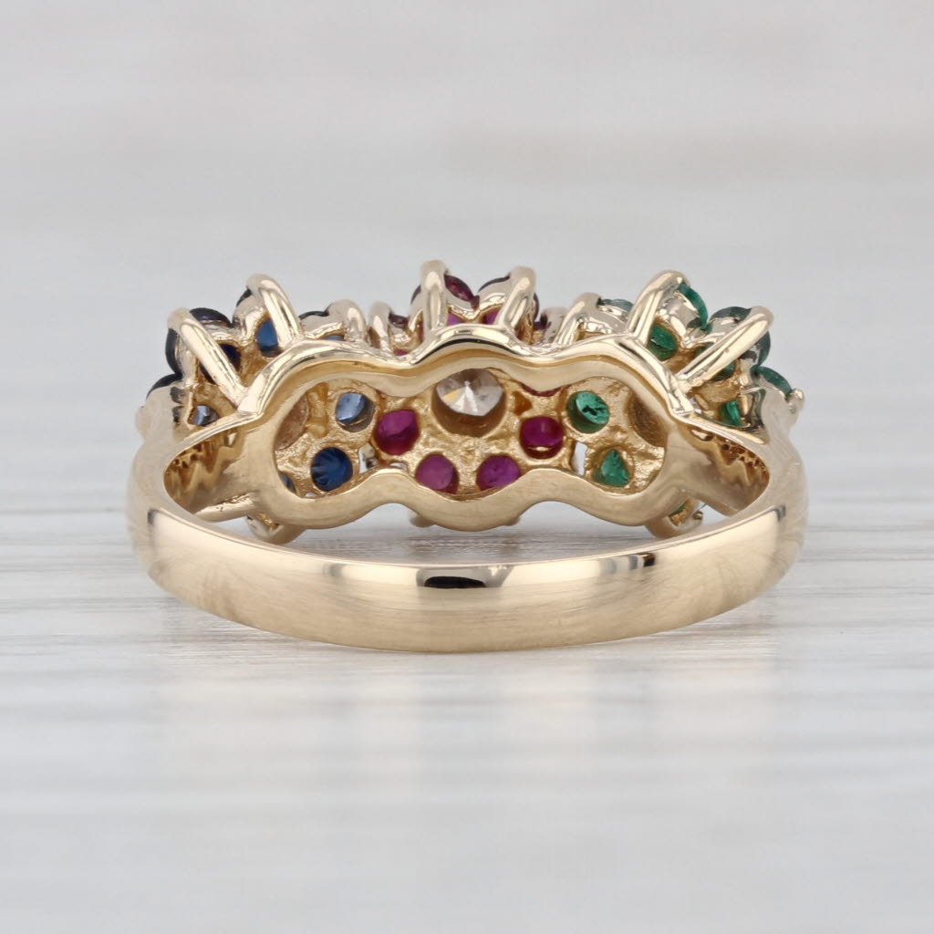 0.89ctw Diamond Emerald Ruby Sapphire Flowers Ring 14k Yellow Gold Size 6.25
