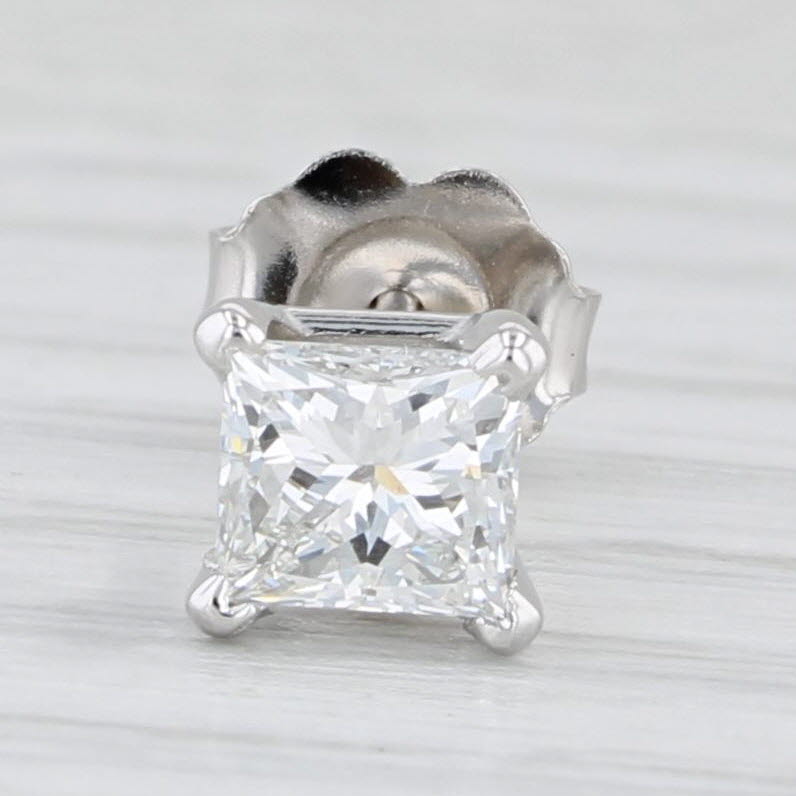 Light Gray New Single Diamond Stud Earring 14k White Gold Princess Solitaire