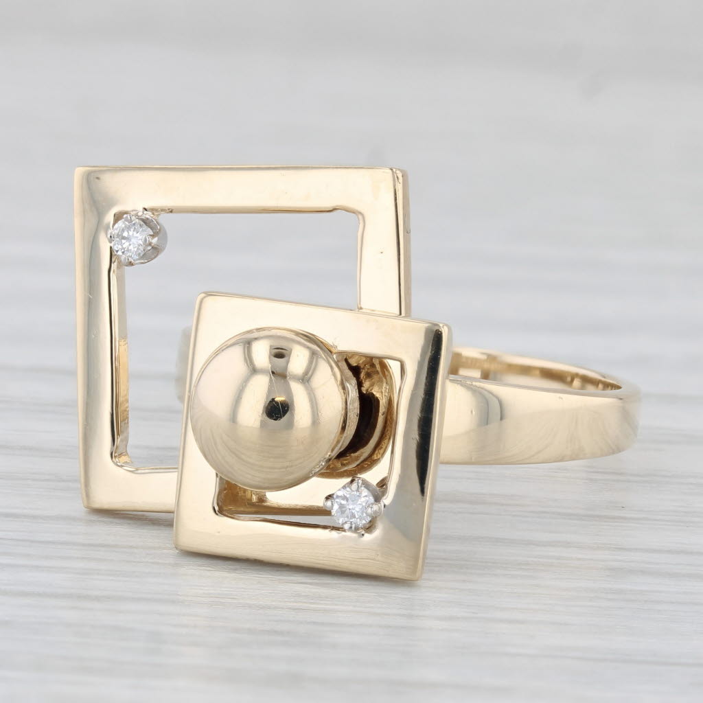 Light Gray Diamond Spinner Ring 14k Yellow Gold Statement Size 9.25