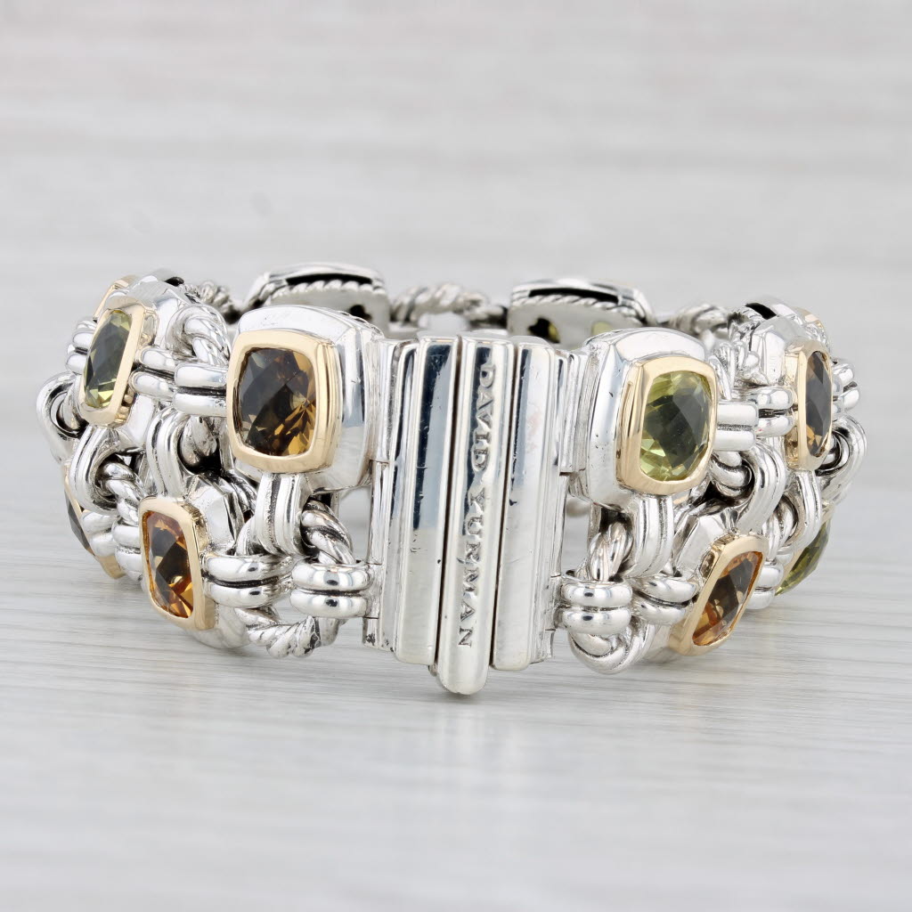 Light Gray David Yurman 0.25ctw Peridot Citrine Bracelet Sterling Silver 18k Gold 7"