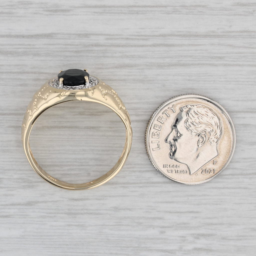 Gray Onyx Diamond Halo Ring 10k Yellow Gold Nugget Band Size 8.75