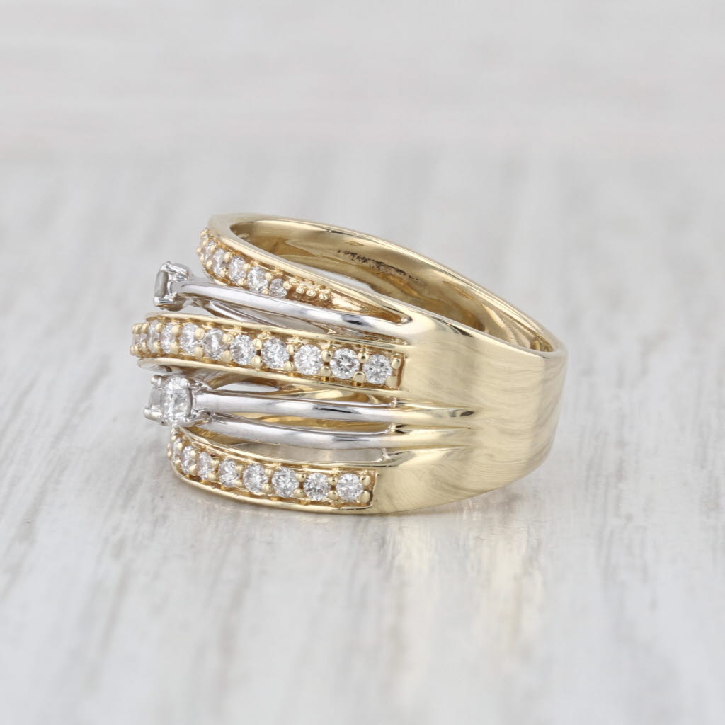 0.90ctw Diamond Multiband Ring 10k White Yellow Gold Size 7 Cocktail