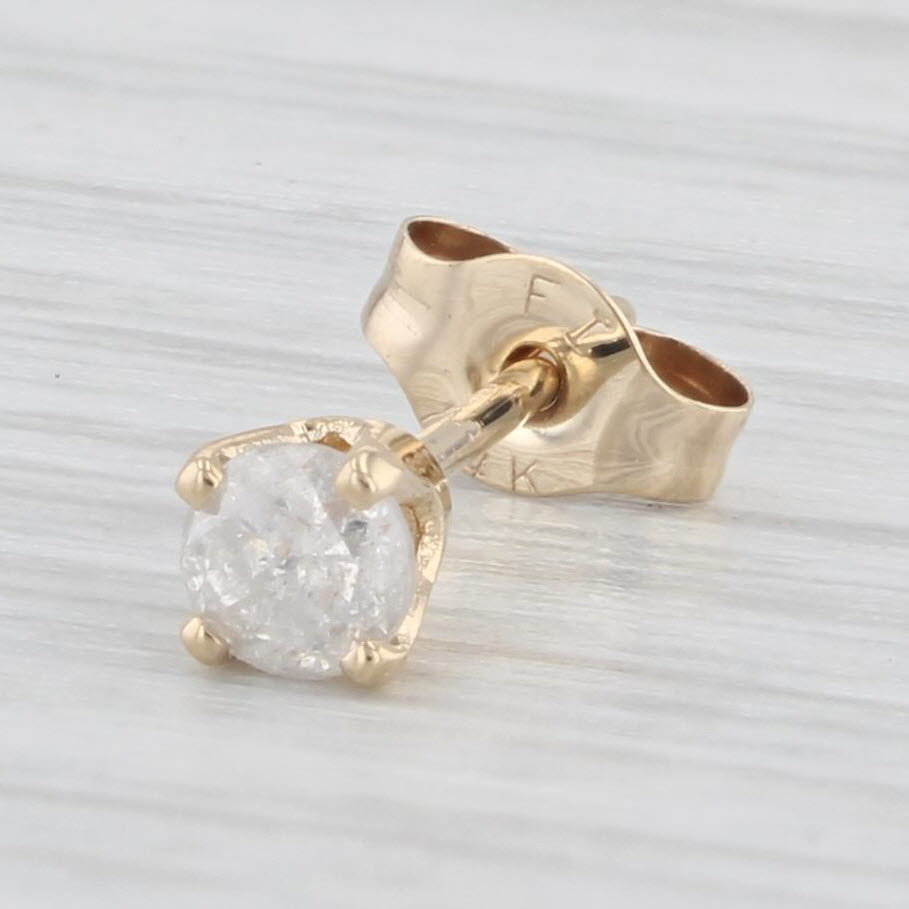 Light Gray Single Round 0.10ct Diamond Solitaire Stud Earring 10k Yellow Gold Pierced Stud