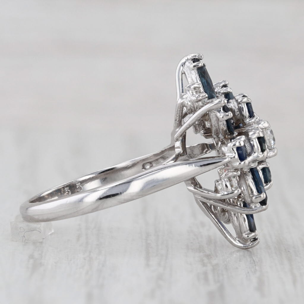 2.17ctw Blue Sapphire Diamond Cluster Cocktail Ring 14k White Gold Size 6.75