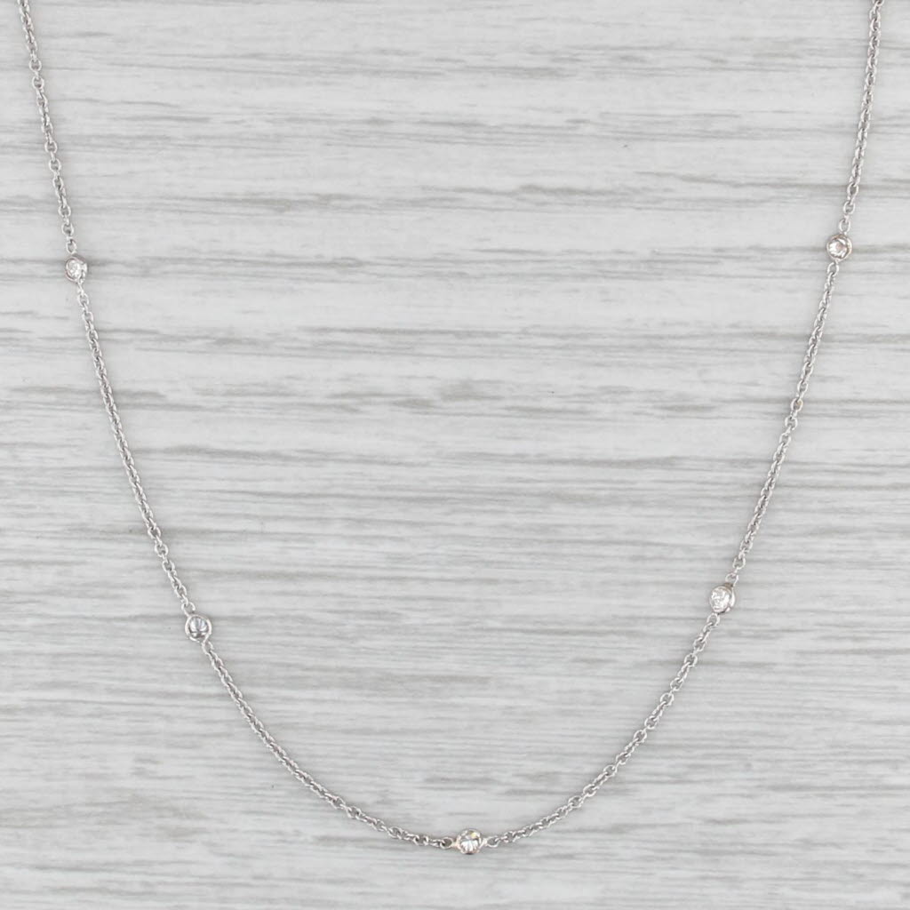 New 0.28ctw Diamond By The Yard Station Necklace 14k White Gold Adjustable Chain