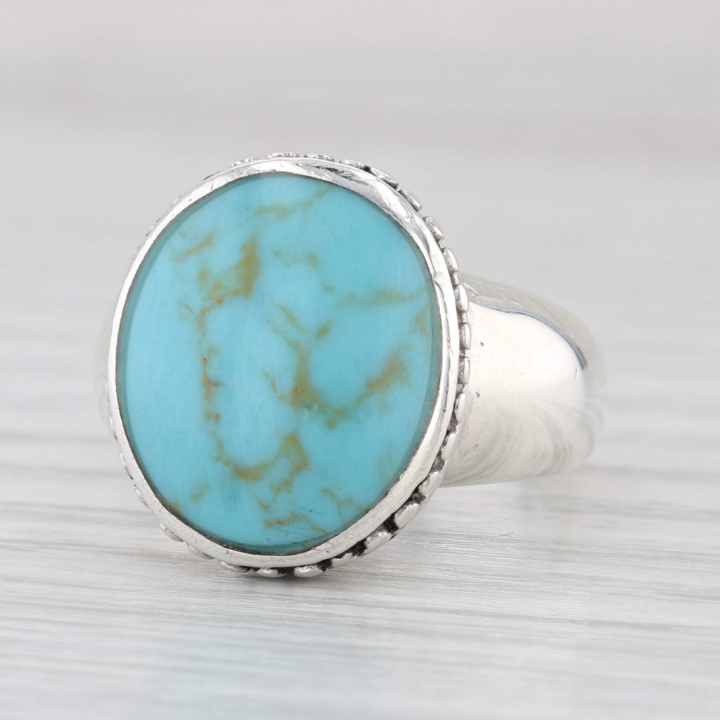 Thae Imitation Turquoise Cabochon Ring Sterling Silver Size 6.5-6.75