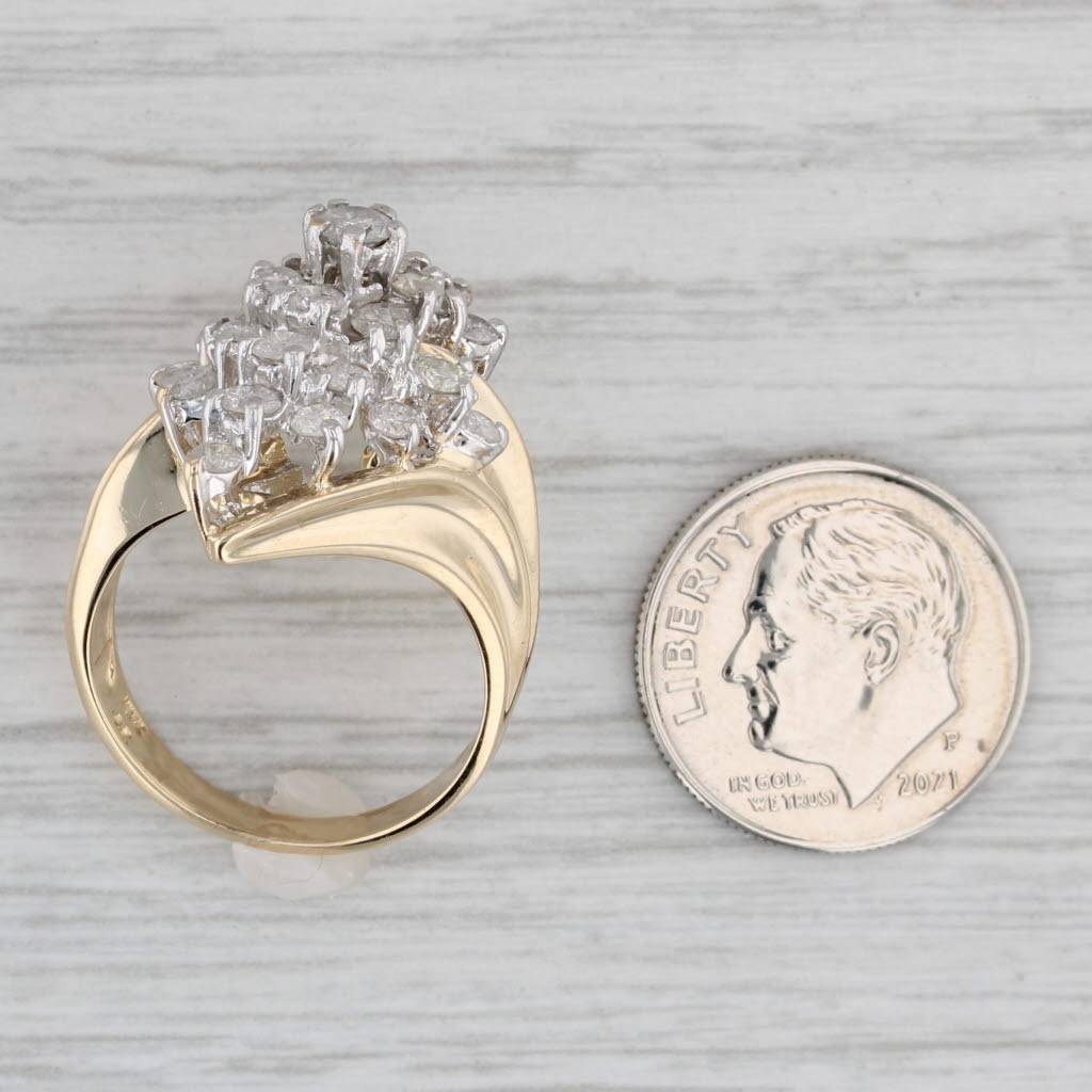 Gray 1.30ctw Diamond Cluster Bypass Ring 10k Yellow Gold Size 7.25 Cocktail