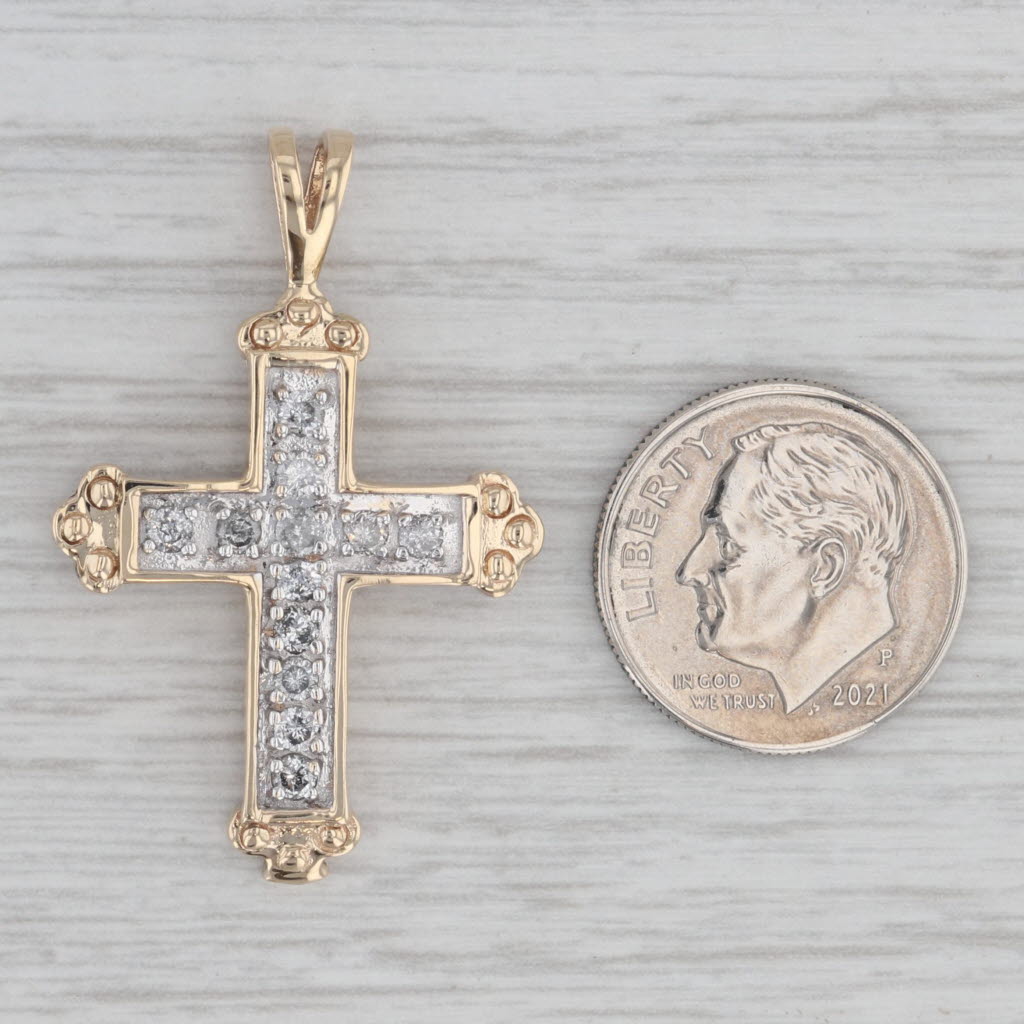 Gray 0.40ctw Diamond Cross Pendant 10k Yellow White Gold