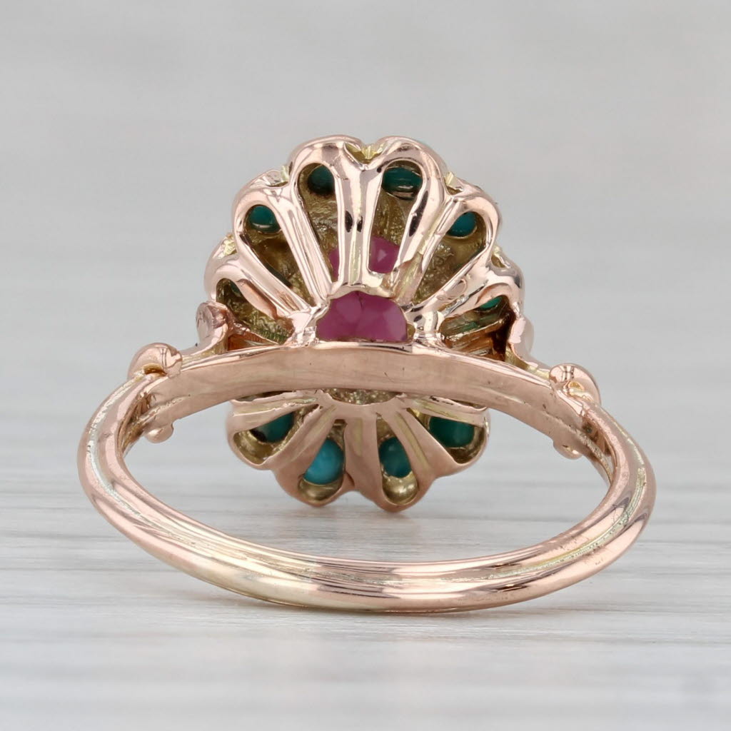 Gray Vintage Rhodolite Garnet Turquoise Halo Ring 12k Rose Gold Size 5