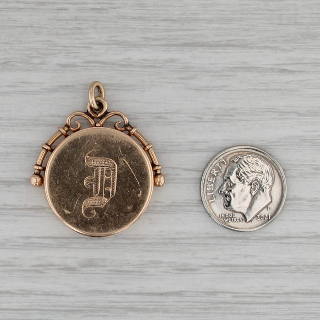 Victorian Engraved Picture Locket Pendant Fob 10k Yellow Gold Antique Opens
