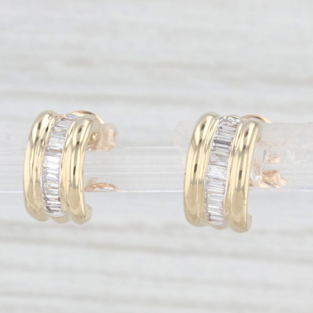 Light Gray 0.25ctw Small Half Hoop Earrings 10k Yellow Gold Studs