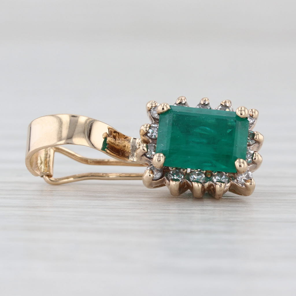 1.50ctw Lab Created Emerald Diamond Halo Enhancer Pendant 14k Gold Clip Bail