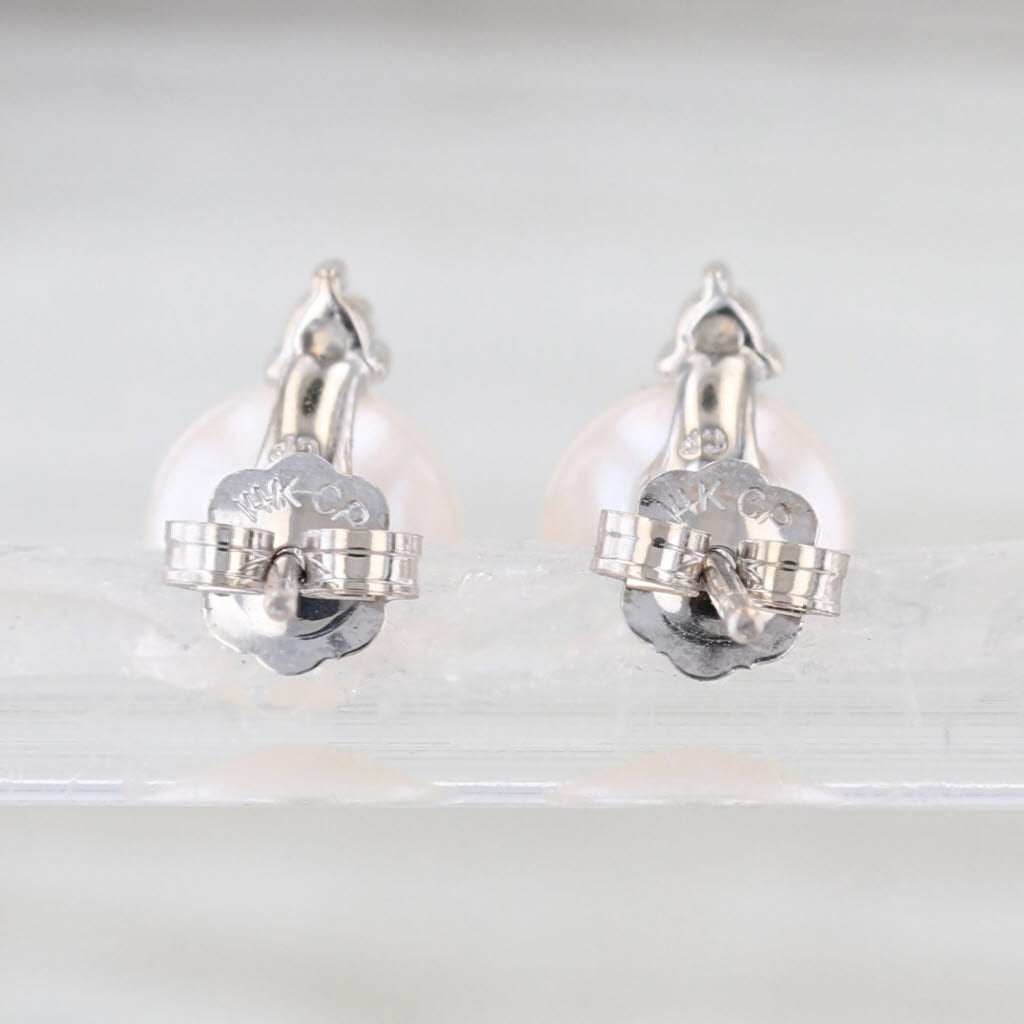Cultured Pearl Diamond Stud Earrings 14k White Gold 7.1-7.2mm Bead Studs