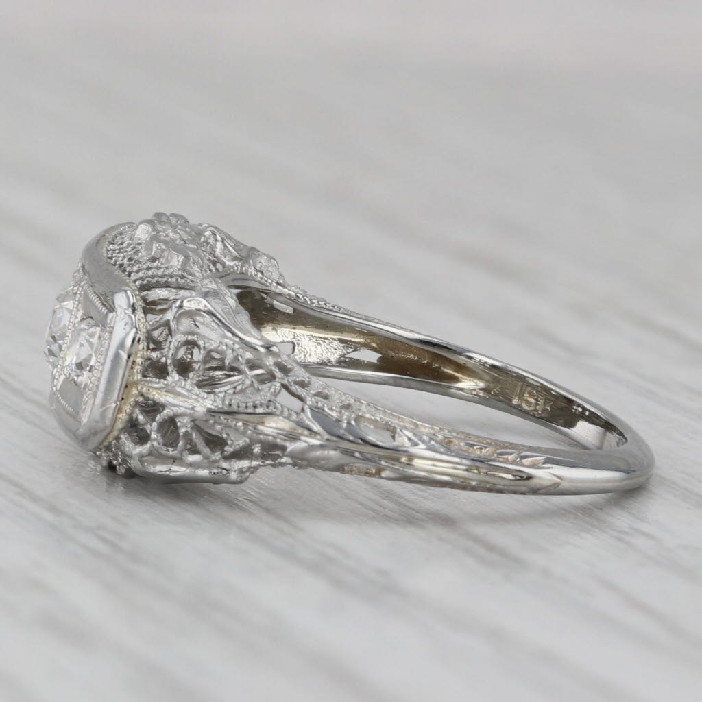 Gray Art Deco 0.41ctw Diamond 3-Stone Ring 18k White Gold Size 5.25 Old European