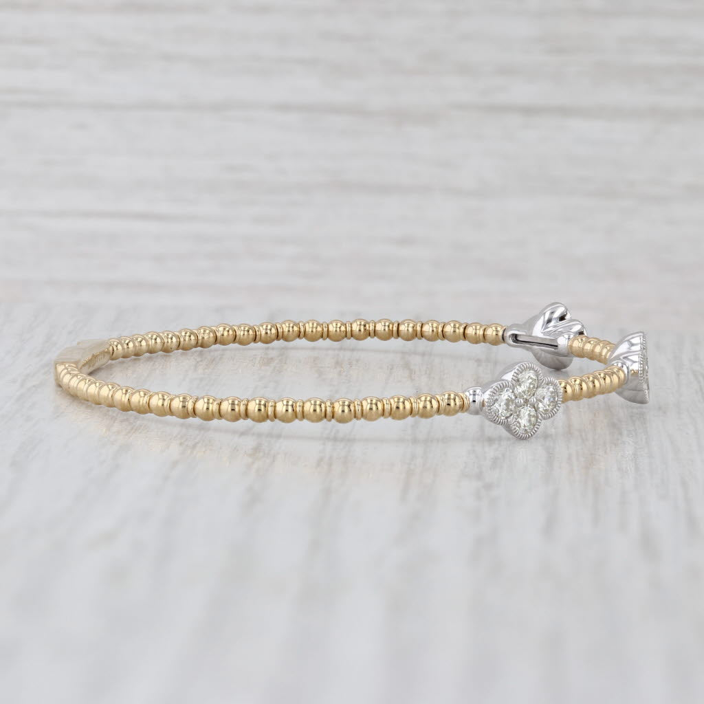 New 1ctw Diamond Flowers Flexible Bangle Bracelet 14k Yellow White Gold 6.5"