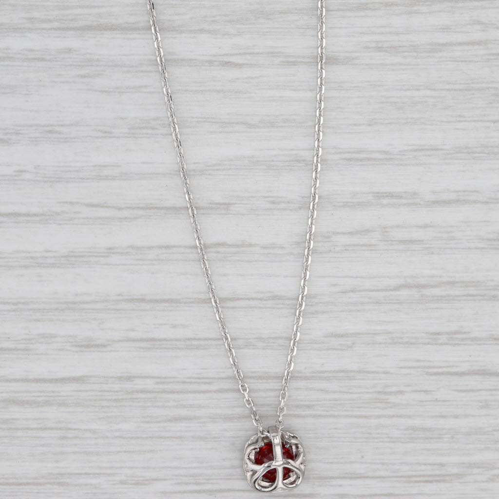 Light Gray 1.05ctw Ruby Diamond Halo Pendant Necklace 14k White Gold Adjustable Cable Chain