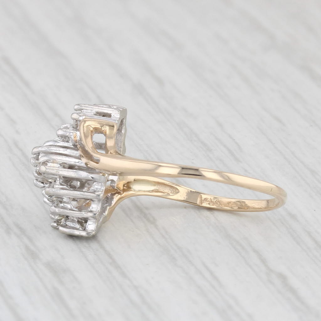 Light Gray Diamond Cluster Bypass Ring 14k Yellow Gold Size 4.5