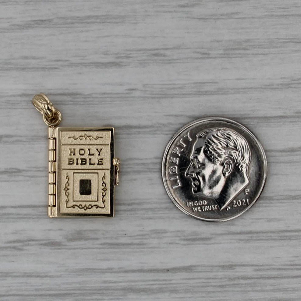 Holy Bible Pendant 14k Yellow Gold Opens Lord's Prayer Inscribed Engravable