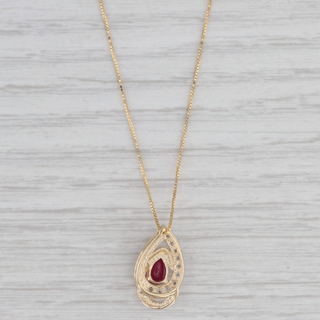 Gray 0.60ctw Ruby Diamond Teardrop Pendant Necklace 14k Yellow Gold 18" Box Chain