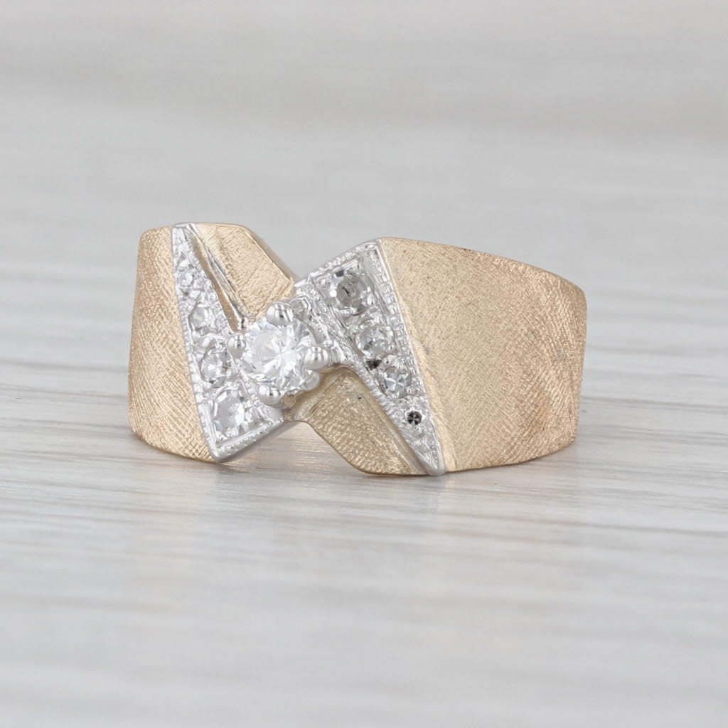 Vintage 0.21ctw Diamond Zig Zag Lightning Bolt Ring 14k White Yellow Gold