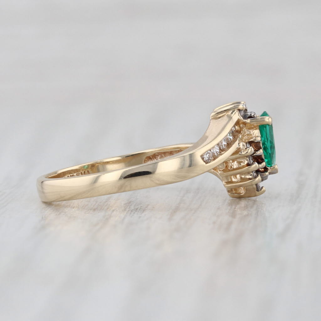 0.45ctw Lab Created Emerald Diamond Halo Bypass Ring 14k Yellow Gold